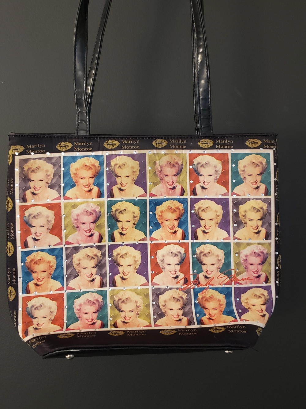 Marilyn Monroe Multicolor Pop Portrait Printed Tote Bag with Black Handles